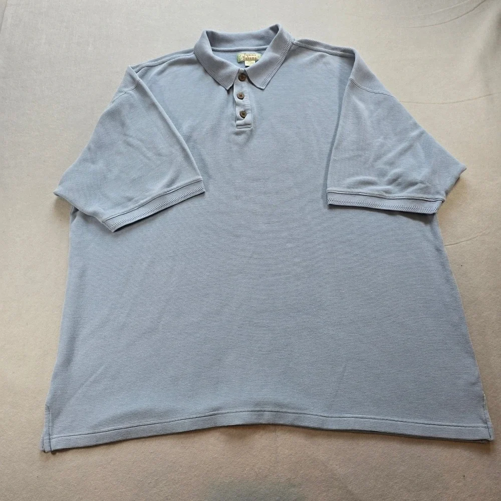 Tommy Bahama Men XXL Light Blue Silk Cotton Ribbed Short Sleeve Polo Shirt
